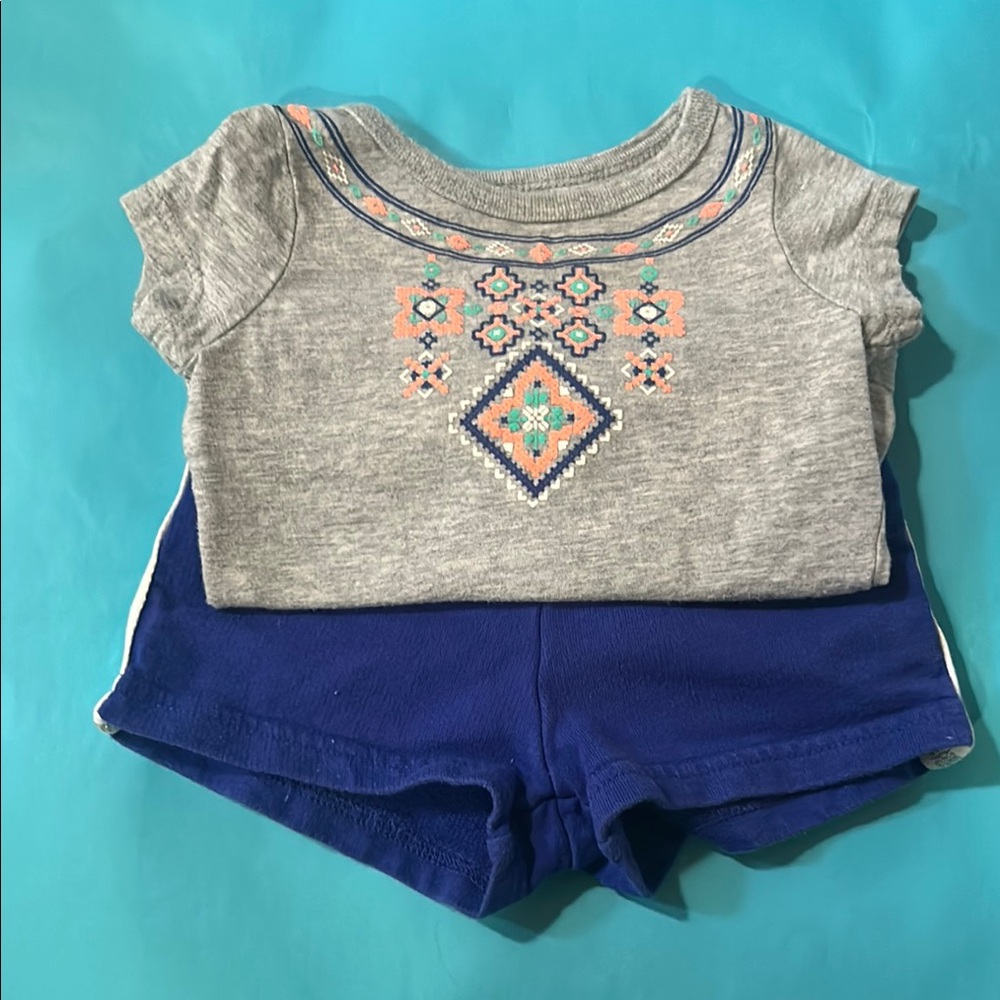 Gray and Blue Kids Shirt with Embroidered Design and matching shorts